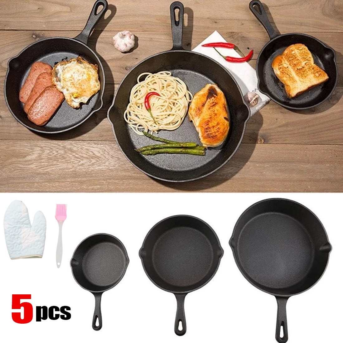 3x Cast Iron Non-Stick Skillet Griddle